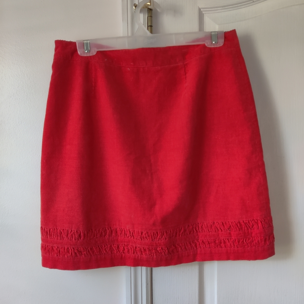 Boden W Sz. 8 Red Corduroy Skirt w. Pink Lining